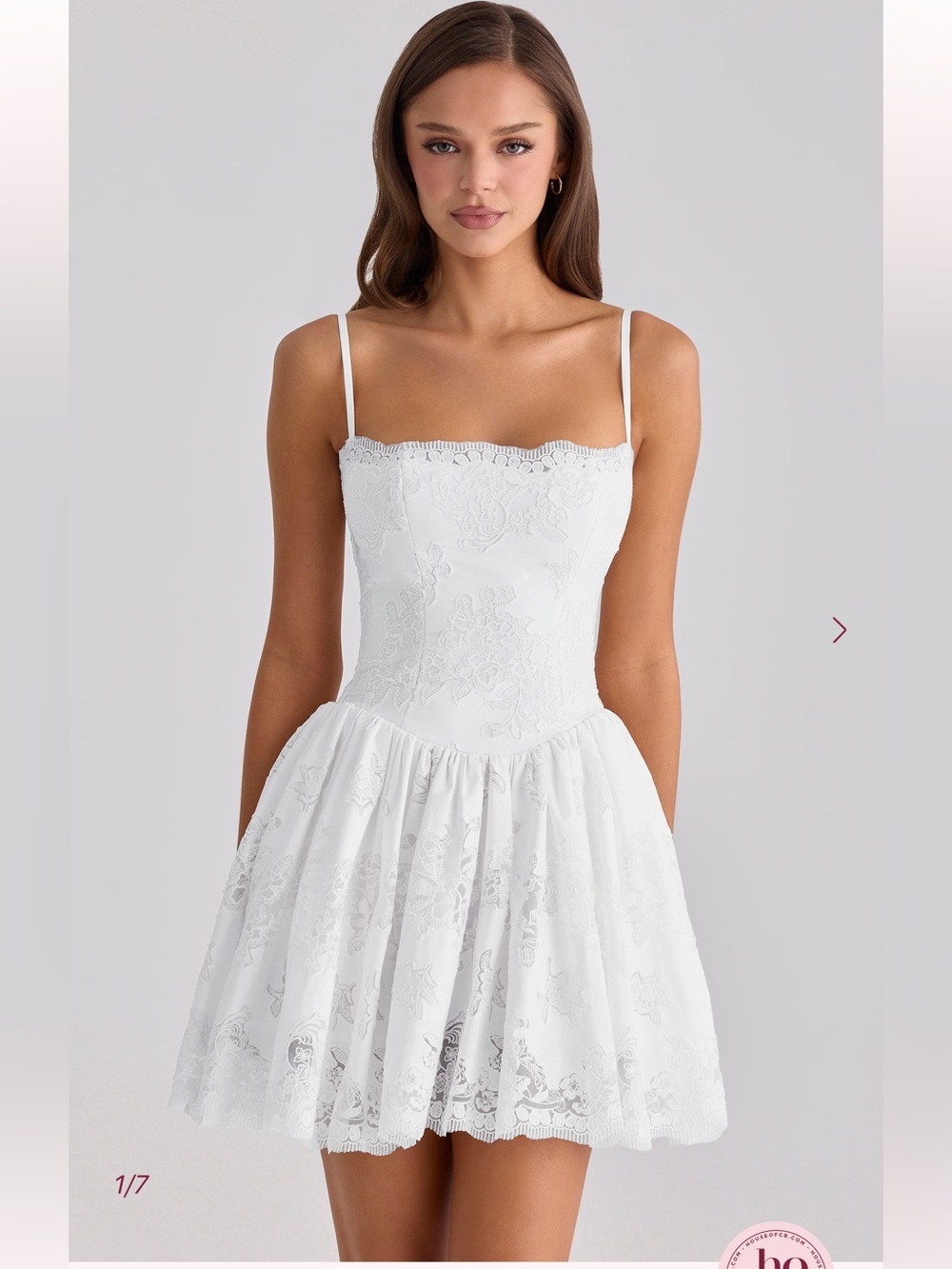HOUSE OF CB Chloe White Custom Lace + Cotton Broderie Anglaise Mini Dress